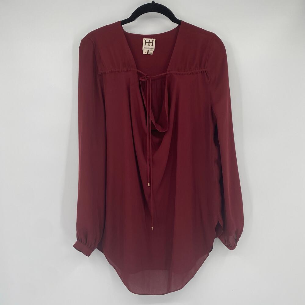 Haute Hippie Silk Burgundy Red Draped Front Blouse Size Small